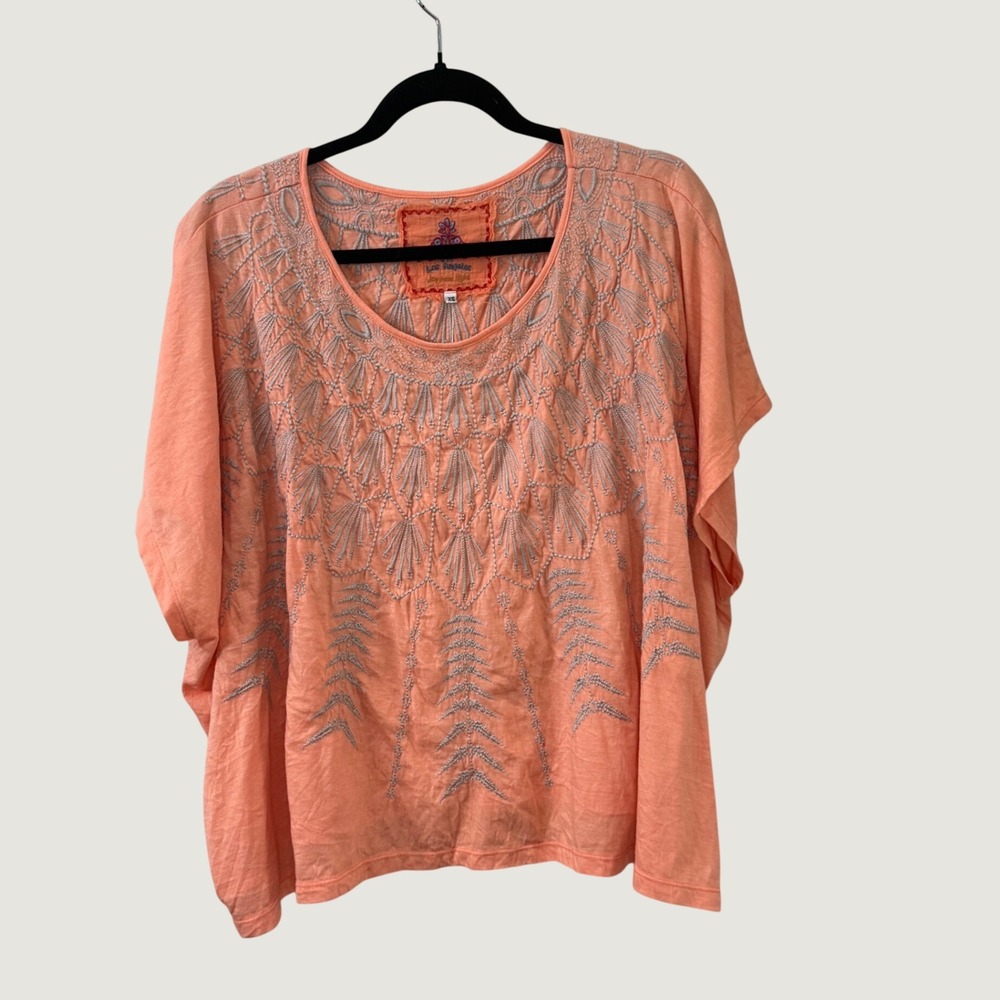 JW Los Angeles Arcie Poncho Tee Orange Sorbet XS Boho Embroidered Top NWT